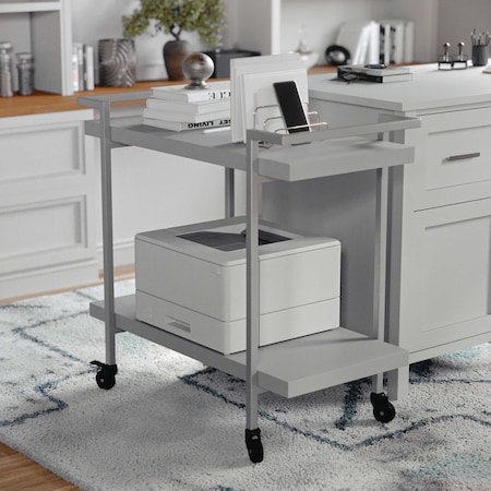 Martha Stewart Liam 2-Tier Gray Mobile Office Storage and Printer Cart w/Brushed Nickel Frame NAN-JH-17107-GY-MS